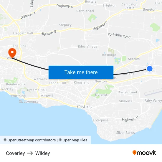 Coverley to Wildey map
