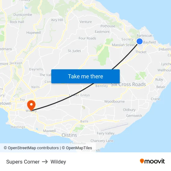 Supers Corner to Wildey map