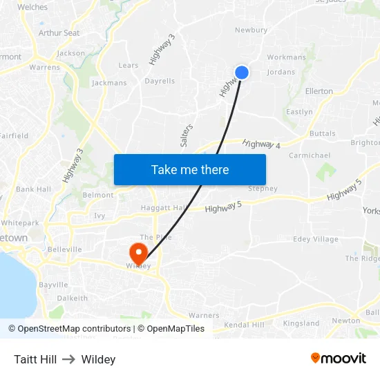 Taitt Hill to Wildey map