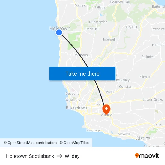 Holetown Scotiabank to Wildey map