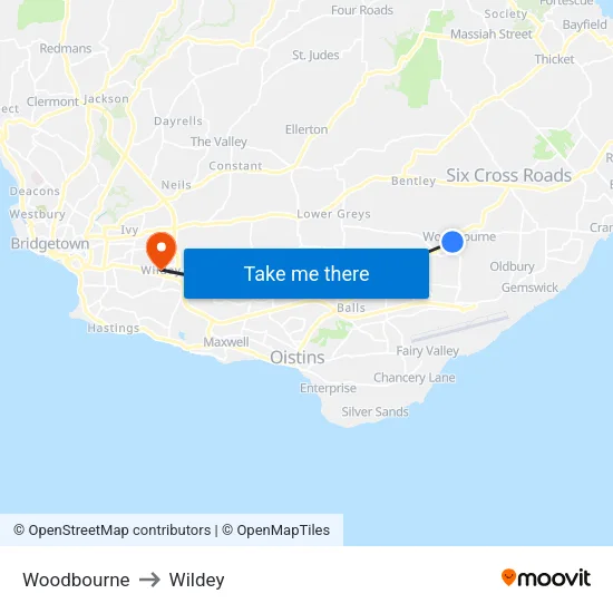 Woodbourne to Wildey map