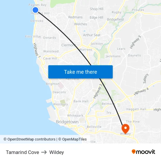 Tamarind Cove to Wildey map