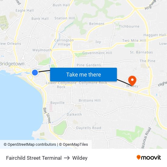 Fairchild Street Terminal to Wildey map