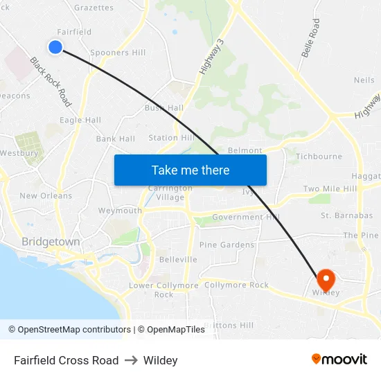 Fairfield Cross Road to Wildey map