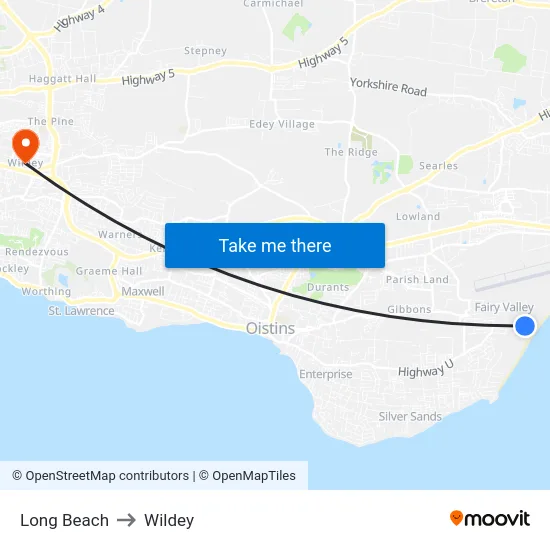 Long Beach to Wildey map