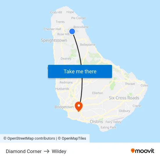 Diamond Corner to Wildey map