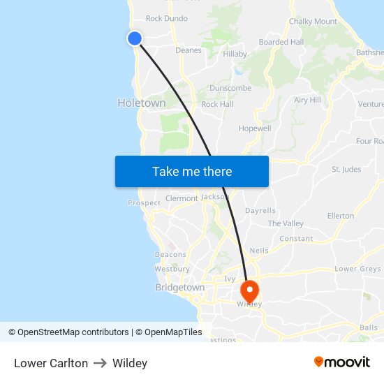 Lower Carlton to Wildey map