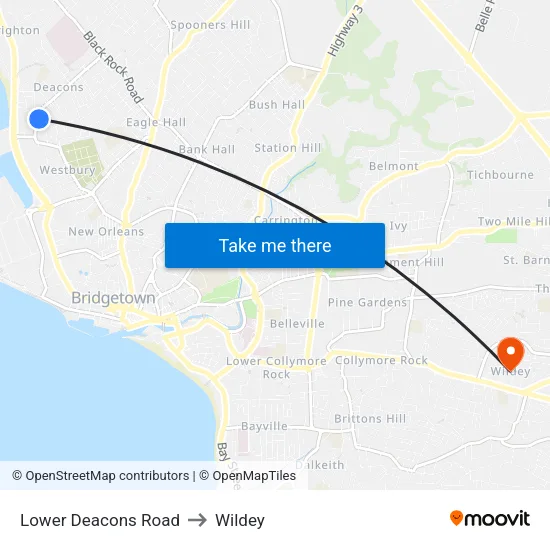 Lower Deacons Road to Wildey map