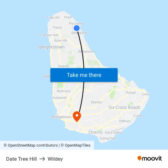 Date Tree Hill to Wildey map