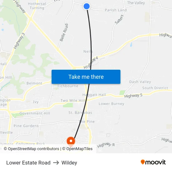 Lower Estate Road to Wildey map
