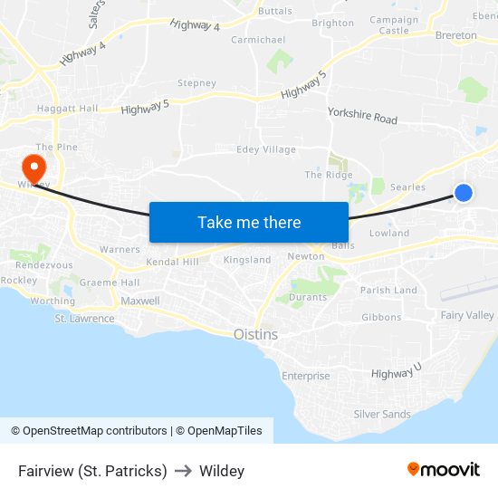 Fairview (St. Patricks) to Wildey map