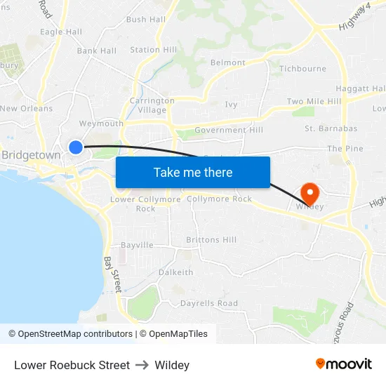 Lower Roebuck Street to Wildey map