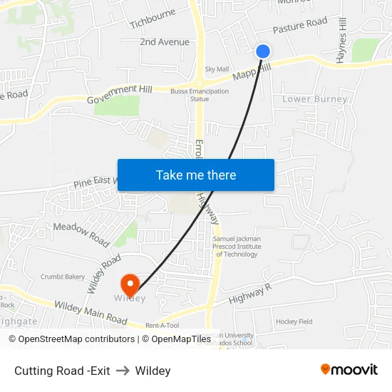 Cutting Road -Exit to Wildey map