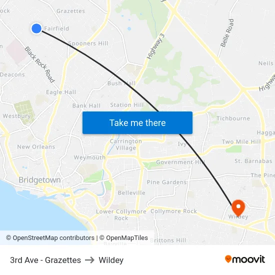 3rd Ave - Grazettes to Wildey map