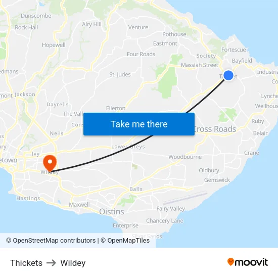 Thickets to Wildey map