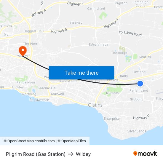 Pilgrim Road (Gas Station) to Wildey map