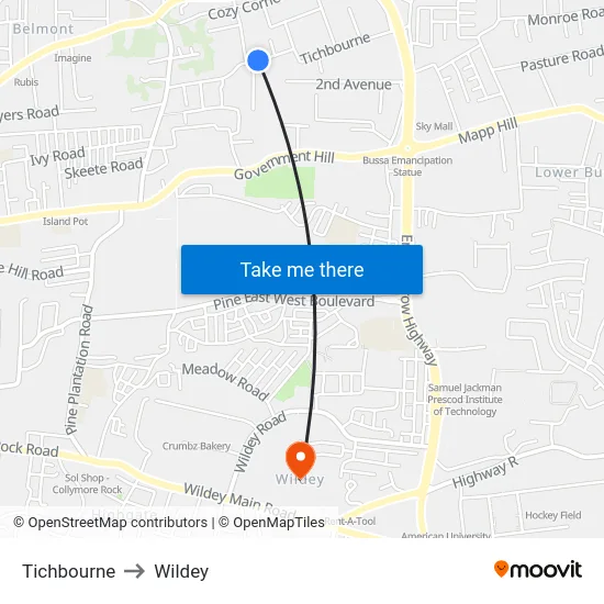 Tichbourne to Wildey map