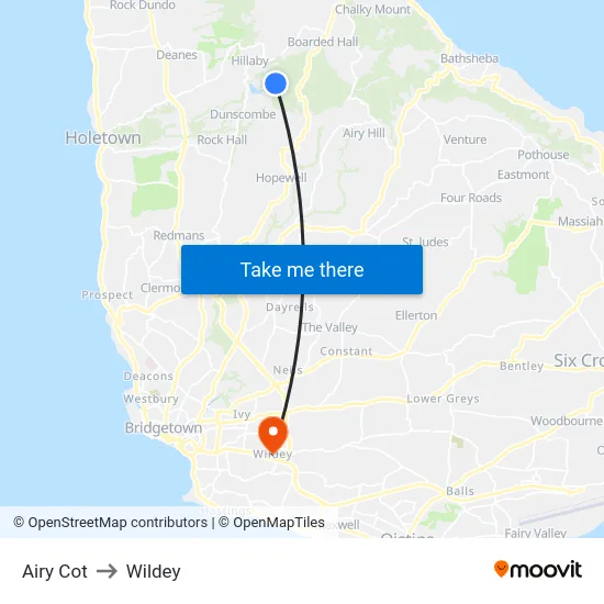 Airy Cot to Wildey map