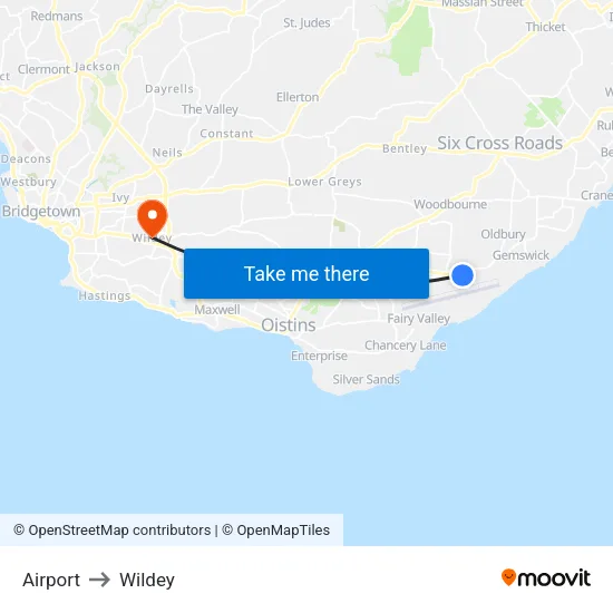 Airport to Wildey map