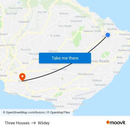 Three Houses to Wildey map
