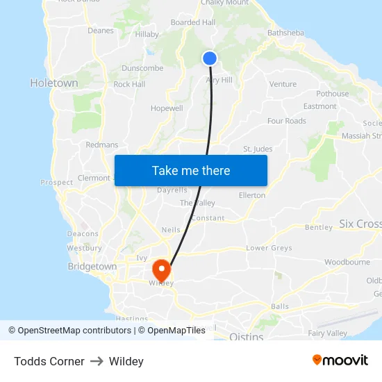 Todds Corner to Wildey map