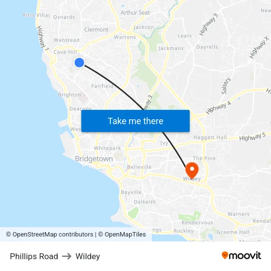 Phillips Road to Wildey map