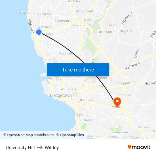 University Hill to Wildey map
