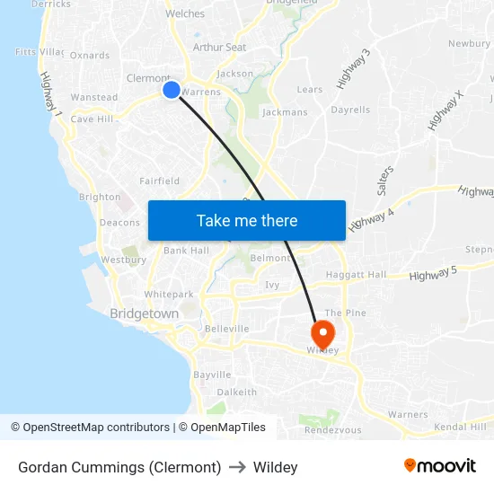 Gordan Cummings (Clermont) to Wildey map