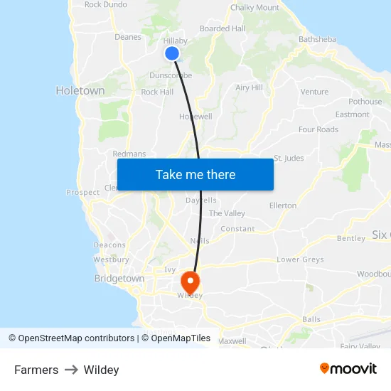 Farmers to Wildey map