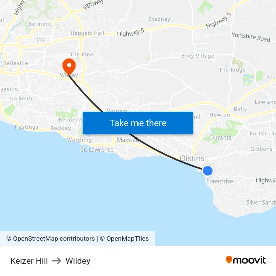 Keizer Hill to Wildey map