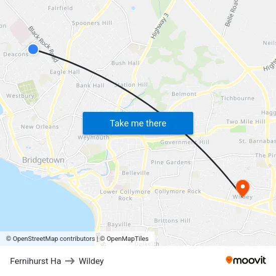 Fernihurst Ha to Wildey map