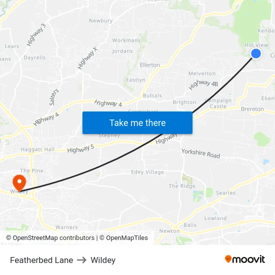 Featherbed Lane to Wildey map