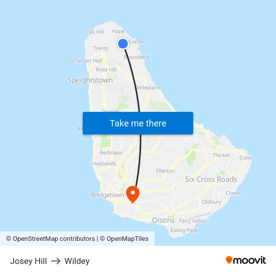 Josey Hill to Wildey map