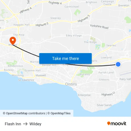 Flash Inn to Wildey map