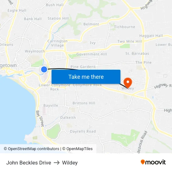 John Beckles Drive to Wildey map
