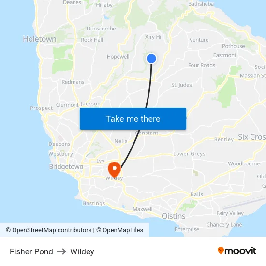 Fisher Pond to Wildey map