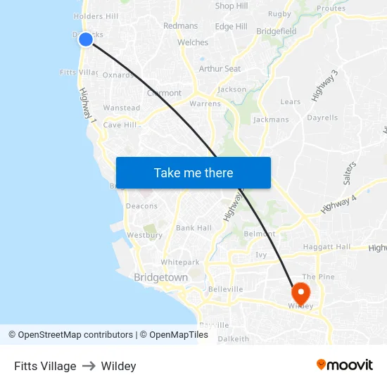 Fitts Village to Wildey map