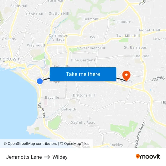 Jemmotts Lane to Wildey map