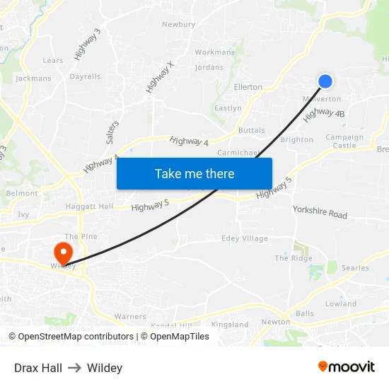 Drax Hall to Wildey map