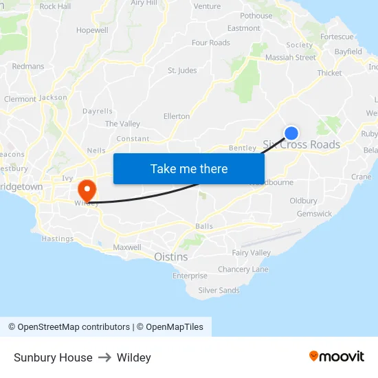 Sunbury House to Wildey map