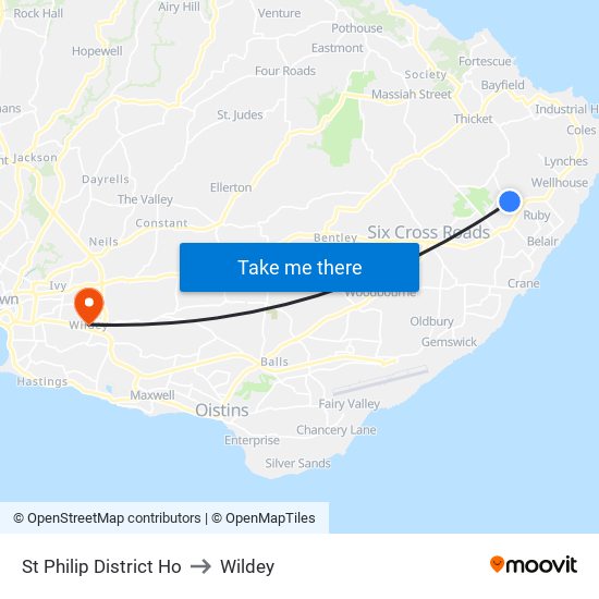 St Philip District Ho to Wildey map