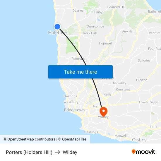 Porters (Holders Hill) to Wildey map