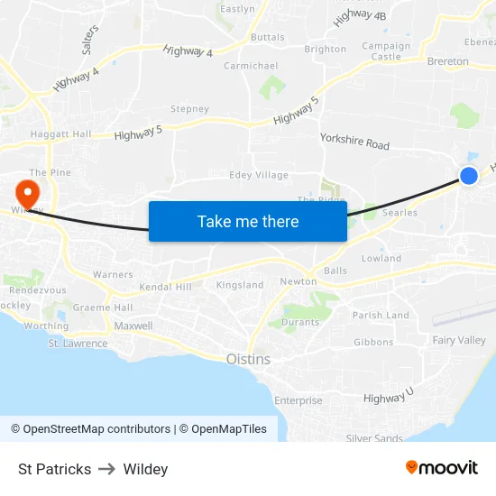 St Patricks to Wildey map