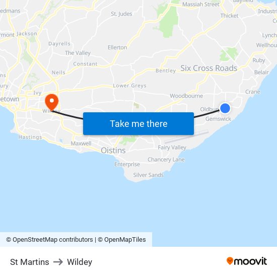 St Martins to Wildey map