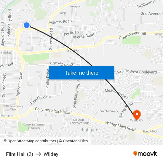 Flint Hall (2) to Wildey map