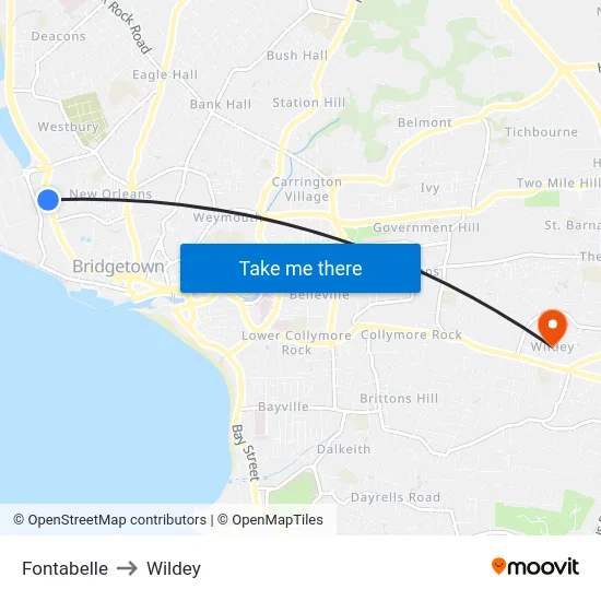 Fontabelle to Wildey map