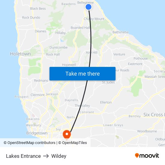 Lakes Entrance to Wildey map
