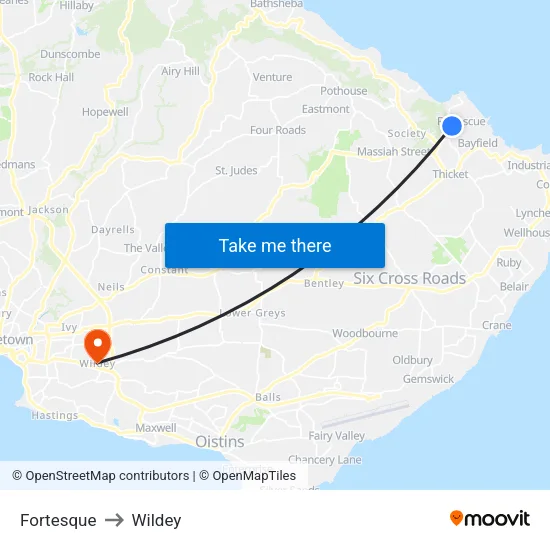 Fortesque to Wildey map
