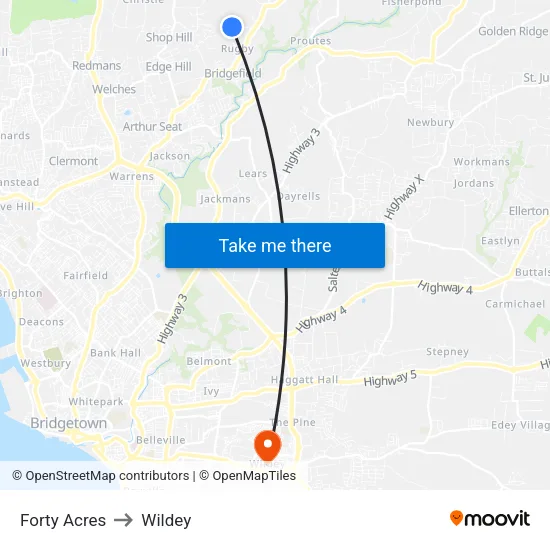 Forty Acres to Wildey map