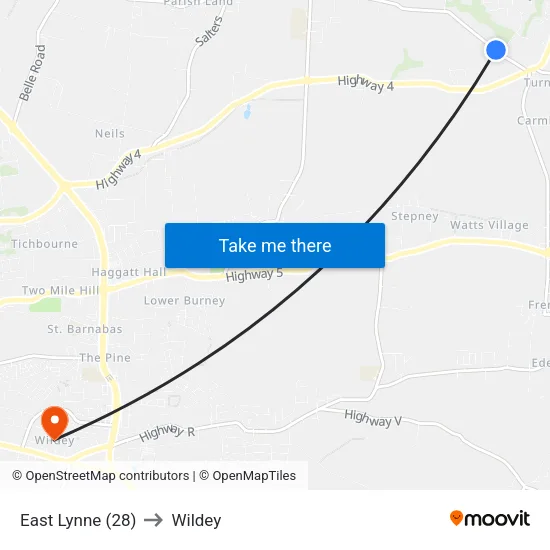 East Lynne (28) to Wildey map